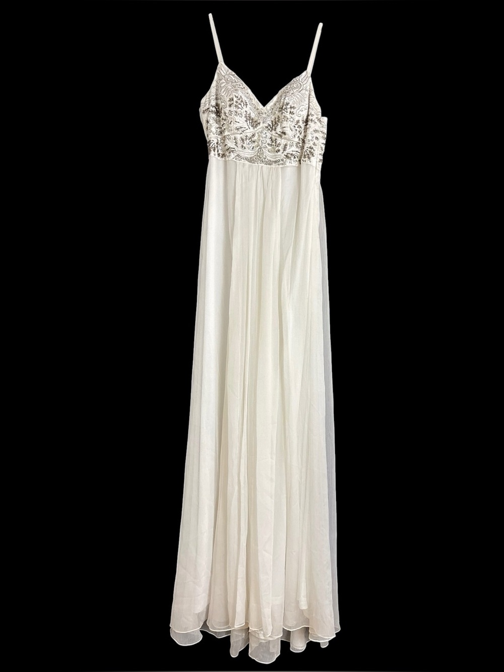 Sue Wong Studios White Beaded Rhinestone Airy Flowy White Dress Gown Angelic 2